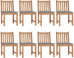 vidaXL 8 db Tömör Tíkfa Kerti Szék Párnával Szürke