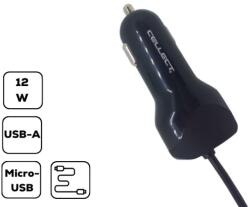 Cellect 12W Autós töltő micro USB kábellel és adapterrel, 2.4A, 1 m kábel (MPCB-MIC-ADAPT-2.4A)