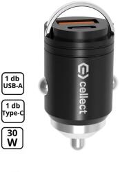 Cellect Mini autós töltő adapter gyorstöltő funkcióval 30W, USB-C PD és USB-A (MPCB-PD30WM-BK)