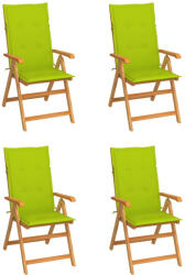 vidaXL 4 db Tömör Tíkfa Kerti Szék Élénkzöld Párnákkal