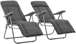 vidaXL 2 db Szürke Összecsukható Kerti Szék Párnával