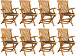 vidaXL 8 db Tömör Tíkfa Kerti Szék Antracitszürke Párnákkal