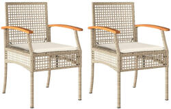 vidaXL 2 db Bézs Polyrattan És Akácfa Kerti Szék Párnákkal