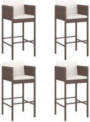 vidaXL 4 db Barna Polyrattan Bárszék Párnákkal