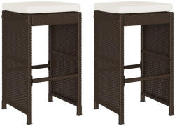 vidaXL 2 db Barna Polyrattan Kerti Bárszék Párnával