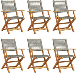 vidaXL 6 db Szürke Polyrattan És Tömör Fa Összecsukható Kerti Szék