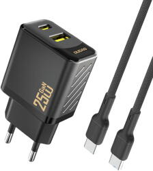 Dudao A26TCEU PD QC 25W GaN USB-A USB-C Wall Charger with USB-C Cable - Black (A26TCEU black) - pcone