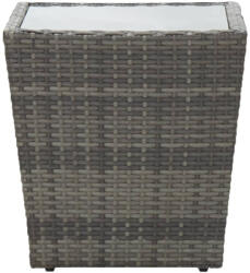 vidaXL Szürke Polyrattan És Edzett Üveg Teázóasztal 41, 5x41, 5x43 cm
