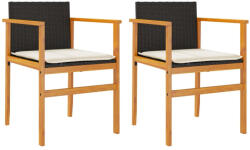 vidaXL 2 db Fekete Polyrattan És Tömör Fa Kerti Szék Párnával