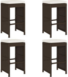 vidaXL 4 db Barna Polyrattan Kerti Bárszék Párnával