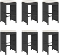 vidaXL 6 db Fekete Polyrattan Kerti Bárszék Párnával