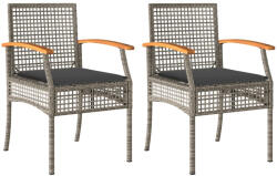 vidaXL 2 db Szürke Polyrattan És Akácfa Kerti Szék Párnákkal