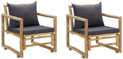 vidaXL Vidal 2 db Bambusz Kerti Szék Párnákkal