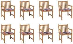 vidaXL 8 db Tömör Tíkfa Kerti Szék Piros Kockás Párnákkal