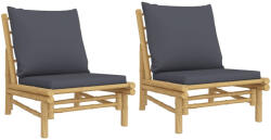 vidaXL 2 db Bambusz Kerti Szék Sötétszürke Párnákkal