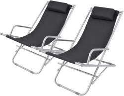 vidaXL 2 db Fekete Dönthető Acél Napozószék