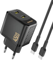 Dudao A28PCEU PD 45W GaN 2xUSB-C Wall Charger with USB-C Cable - Black (A28PCEU black)