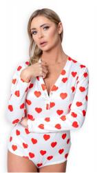  Női pizsama, poliészter, hátul kivágásos modell, fehér/piros, XL