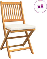 vidaXL Összecsukható Kerti Székek Fehér Párnával 8 db Tömör Akácfából