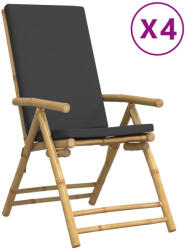 vidaXL 4 db Bambusz Összecsukható Dönthető Kerti Szék Szürke Párnával