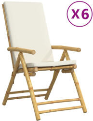 vidaXL 6 db Bambusz Összecsukható Dönthető Kerti Szék Krém Párnával