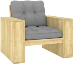 vidaXL Impregnált Fenyőfa Kerti Szék Szürke Párnákkal