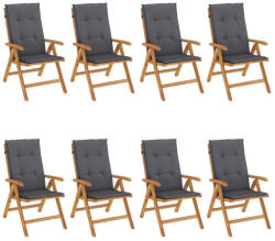 vidaXL 8 db Dönthető Tömör Tíkfa Kerti Szék Párnával