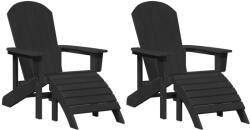 vidaXL Adirondack Szék Lábtartókkal 2 db Fekete Hdpe