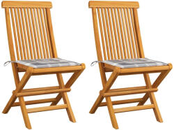 vidaXL 2 db Tömör Tíkfa Kerti Szék Szürke Kockás Párnával