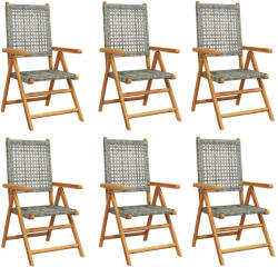 vidaXL 6 db Szürke Polyrattan És Tömör Fa Dönthető Kerti Szék