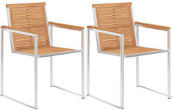 vidaXL 2 db Tömör Tíkfa És Rozsdamentes Acél Kerti Szék