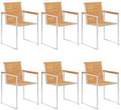 vidaXL 6 db Tömör Tíkfa És Rozsdamentes Acél Kerti Szék
