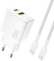 Dudao A26TCEU PD QC 25W GaN USB-A USB-C Wall Charger with USB-C Cable - White (A26TCEU white)