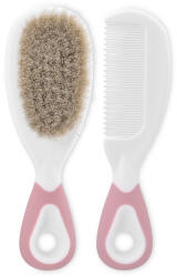 Baby Care Комплект четка и гребен за коса с естествен косъм Lorelli - Blush Pink (10240350001)