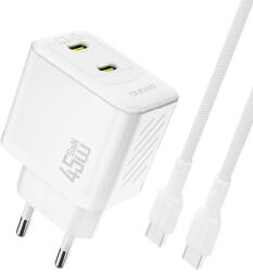 Dudao A28PCEU PD 45W GaN 2xUSB-C Wall Charger with USB-C Cable - White (A28PCEU white)