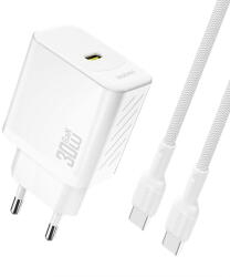 Dudao A27PCEU PD 30W GaN USB-C Wall Charger with USB-C Cable - White (A27PCEU white) - pcone