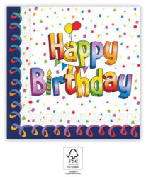  Happy Birthday Multicolor szalvéta 20 db-os 33x33 cm FSC (PNN93731) - aprotalpak