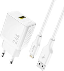 Dudao A23LEU 2.4A GaN EU USB-A Wall Charger with USB-A to Lightning Cable - White (A23LEU white) - pcone