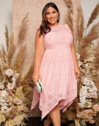 Shein MIDI Rózsaszín Csipkés Ruha Aszimmetrikus Koktél Plusz Shein 48