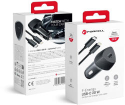  Car charger Forcell F-Energy Carbon USB C QC3.0 PD 3A 20W + cable USB C to Lightning CC50-1C black (5903396209536) - marketzone