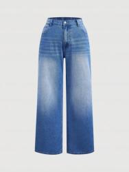 Shein Kék Klasszikus Hosszú Farmer Nadrág Széles Szárú Shein 48