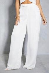  Fehér Texturált Szatén Nadrág Magas Derekú Egyenes Szárú Misspap 40-ES