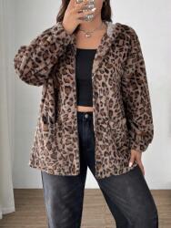 Shein Barna Laza Plüss Kapucnis Pulóver Leopárd Mintás Zsebekkel Shein 48