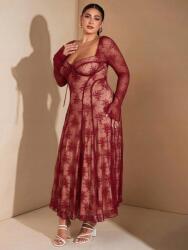 Shein Piros Maxi Ruha Hosszú Áttetsző Ujjakkal Shein Csipke 44