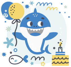 POL-MAK Happy Birthday Blue Shark szalvéta 20 db-os 33x33 cm PKK772633 (PKK772633)