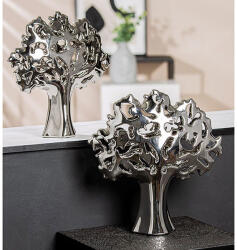  Gyönyörű különleges megjelenésű fényes ezüst színű fa szobor kerámiából 31cm