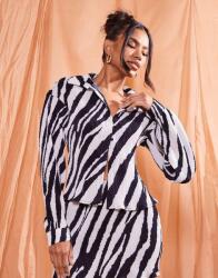 Prettylittlething Fekete-fehér Csíkos (zebra Mintás) Pliszé Ing, Galléros, Prettylittlething 32
