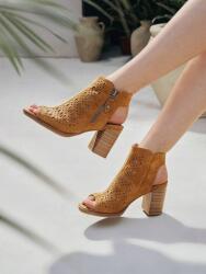 Shein Bézs Bőr Hatású Bokacsizma Oszlop Sarokkal, Nyitott Bőrrészel, Cipzárral Shein 39 (sx2406286490426716)