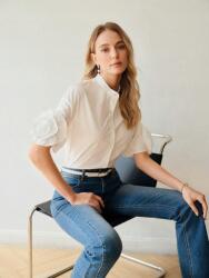  Fehér Klasszikus Egyszerű Ing, Rövid Ujj, Álló Gallér, Gombos, Motf S