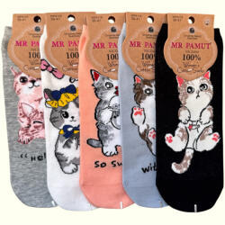 MR PAMUT Női mintás bokazokni - cicás minta, varrás nélküli, kényelmes (WP6118)